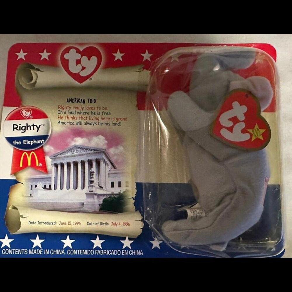 righty the elephant beanie baby 1996